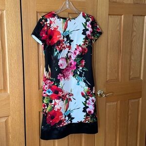 Sandra Darren Black and Red Floral Midi Dress
